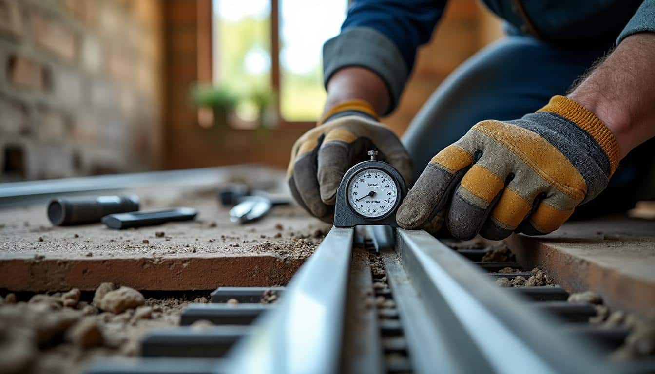 Vérifier la pose du rail avec un mètre pour vos travaux de placo